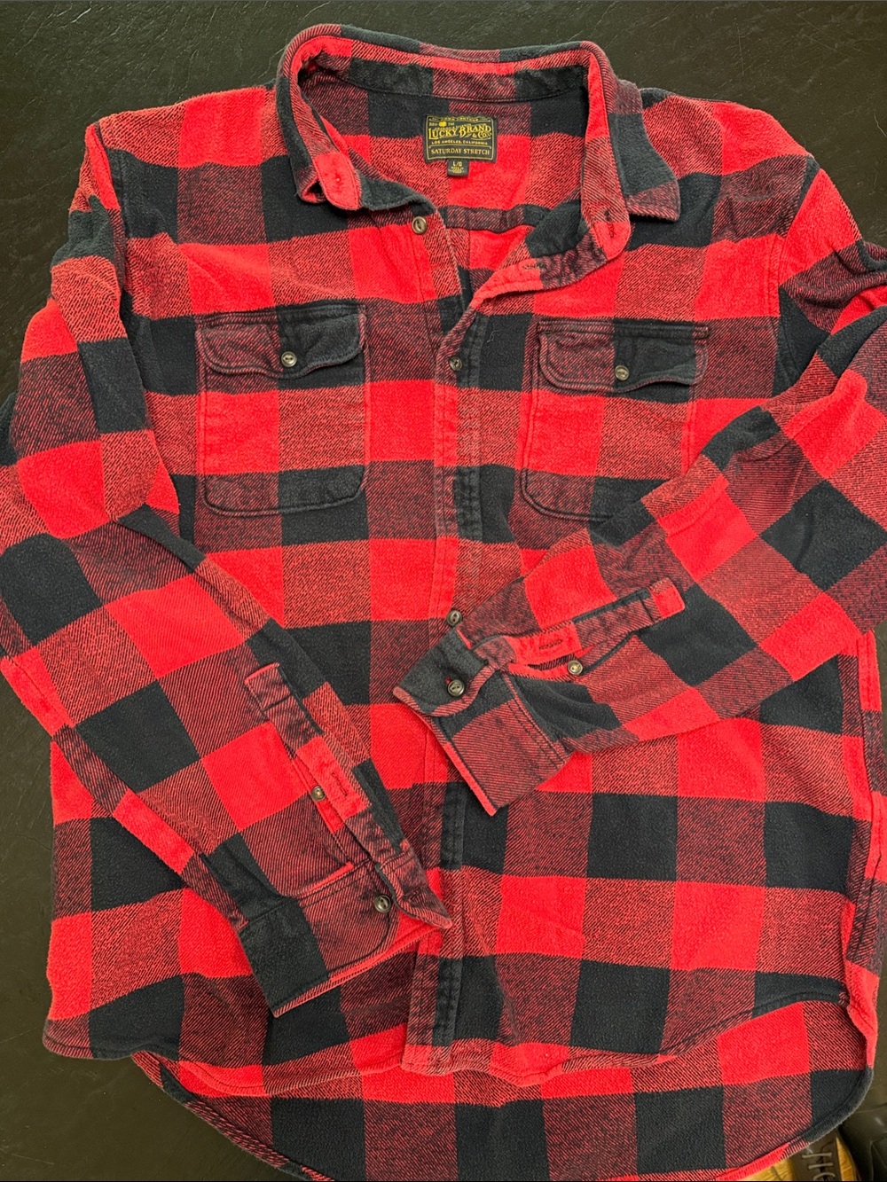 Lucky Brand Red and Black Plaid Flannel Button-Down Shirt